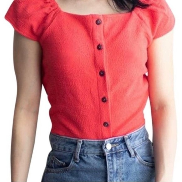 MADEWELL-TEXTURE & THREAD-RED BUTTON FRONT  TOP-SIZE SMALL - Picture 1 of 10